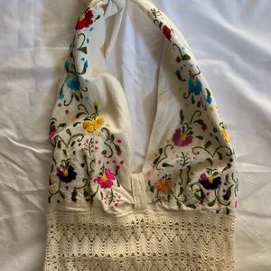 Vintage 70’s Embroidered Scarf Hem Mexican Dress